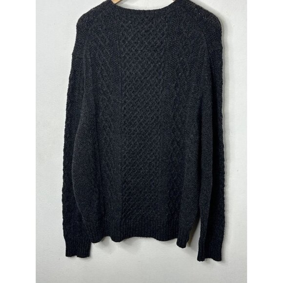 Eddie Bauer Men L Merino Wool Blend Charcoal Cable Knit Fisherman Sweater - Picture 4 of 5